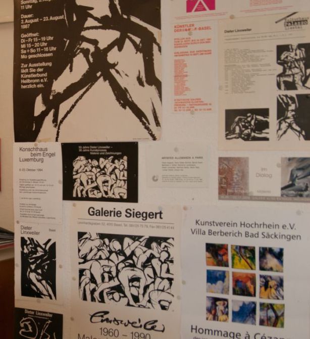 Dieter Linxweiler - expressiver Maler, Plakate von Ausstellungen seines internationalen Kunstschaffens in internationalen Kunstgalerien seit den 1980er Jahren und Kursleiter internationaler Kunst-Didaktik-Kurse 